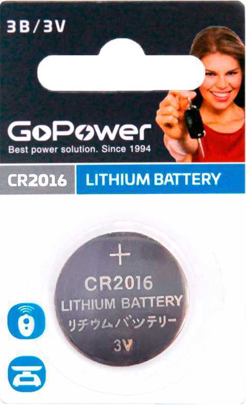 Батарейка GoPower CR2016 BL1 Lithium 3V Элементы питания (батарейки) фото, изображение