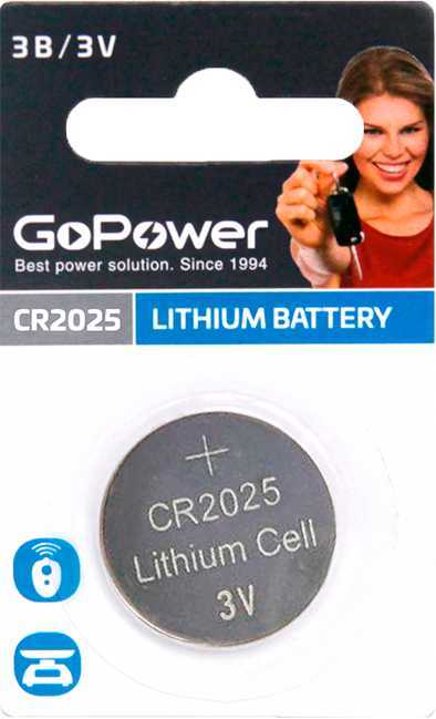 Батарейка GoPower CR2025 BL1 Lithium 3V Элементы питания (батарейки) фото, изображение